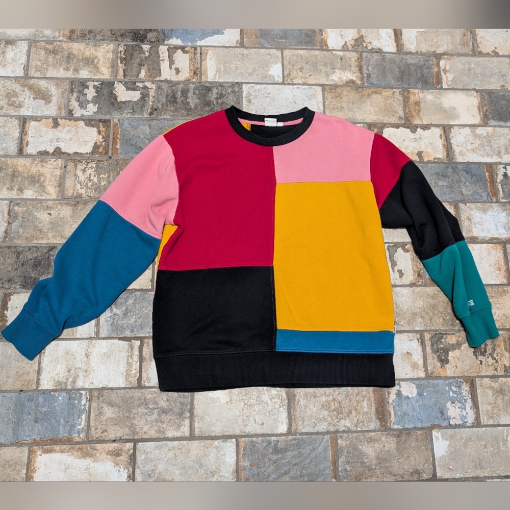 Vans Crewneck Sweatshirt Medium Multicolor Colorblock Embroidered Logo Patch